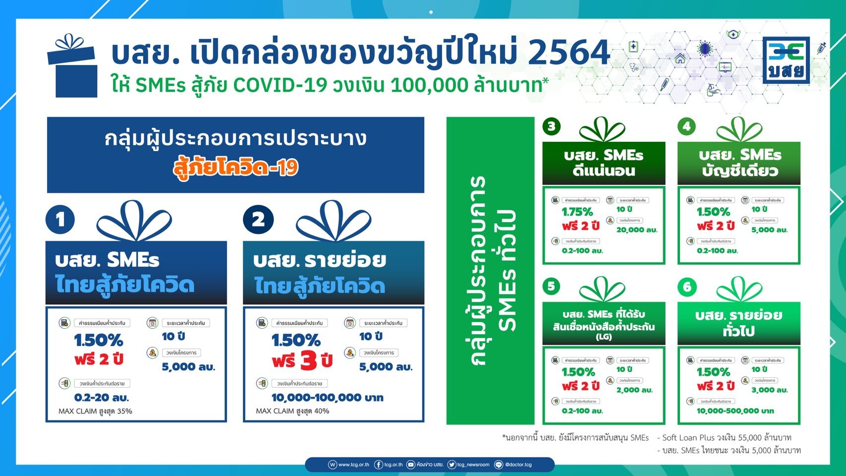 บสย. จัด 6 โครงการค้ำประกันสินเชื่อ 1 แสนล้าน อุ้มกลุ่มเปราะบาง-SMEs ทั่วไป
