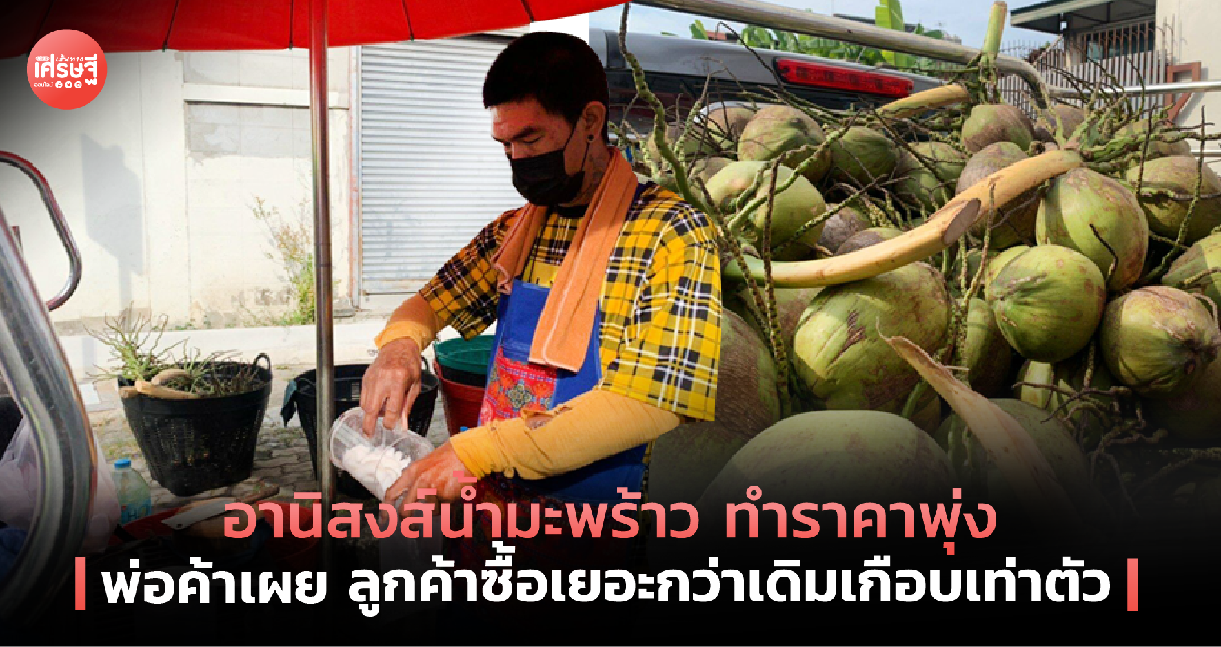 อานิสงส์น้ำมะพร้าว ทำราคาพุ่ง พ่อค้าเผย ลูกค้าซื้อเยอะกว่าเดิมเกือบเท่าตัว