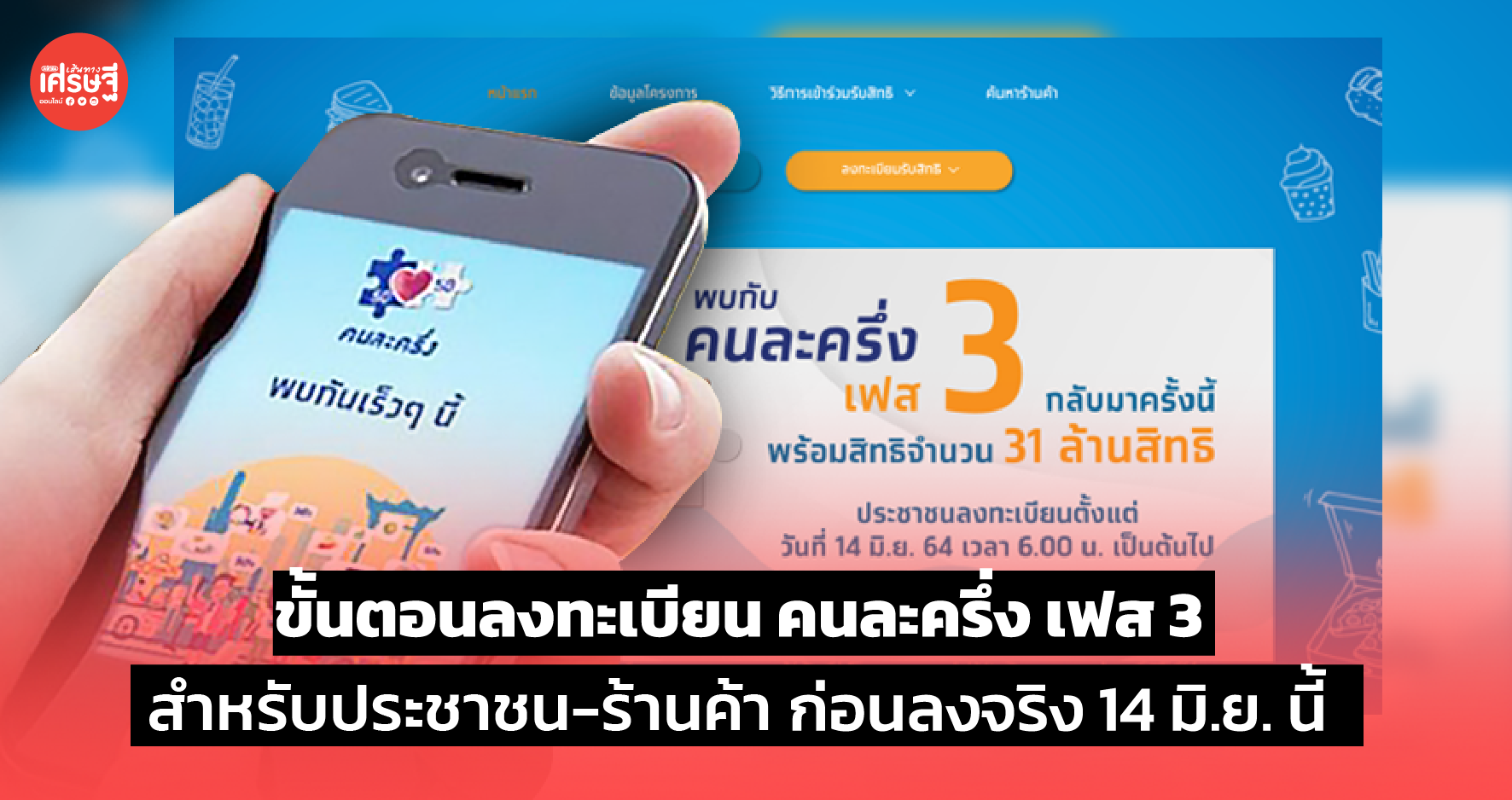 ขั้นตอนลงทะเบียน คนละครึ่ง เฟส 3 สำหรับประชาชน-ร้านค้า ก่อนลงจริง 14 มิ.ย. นี้ 