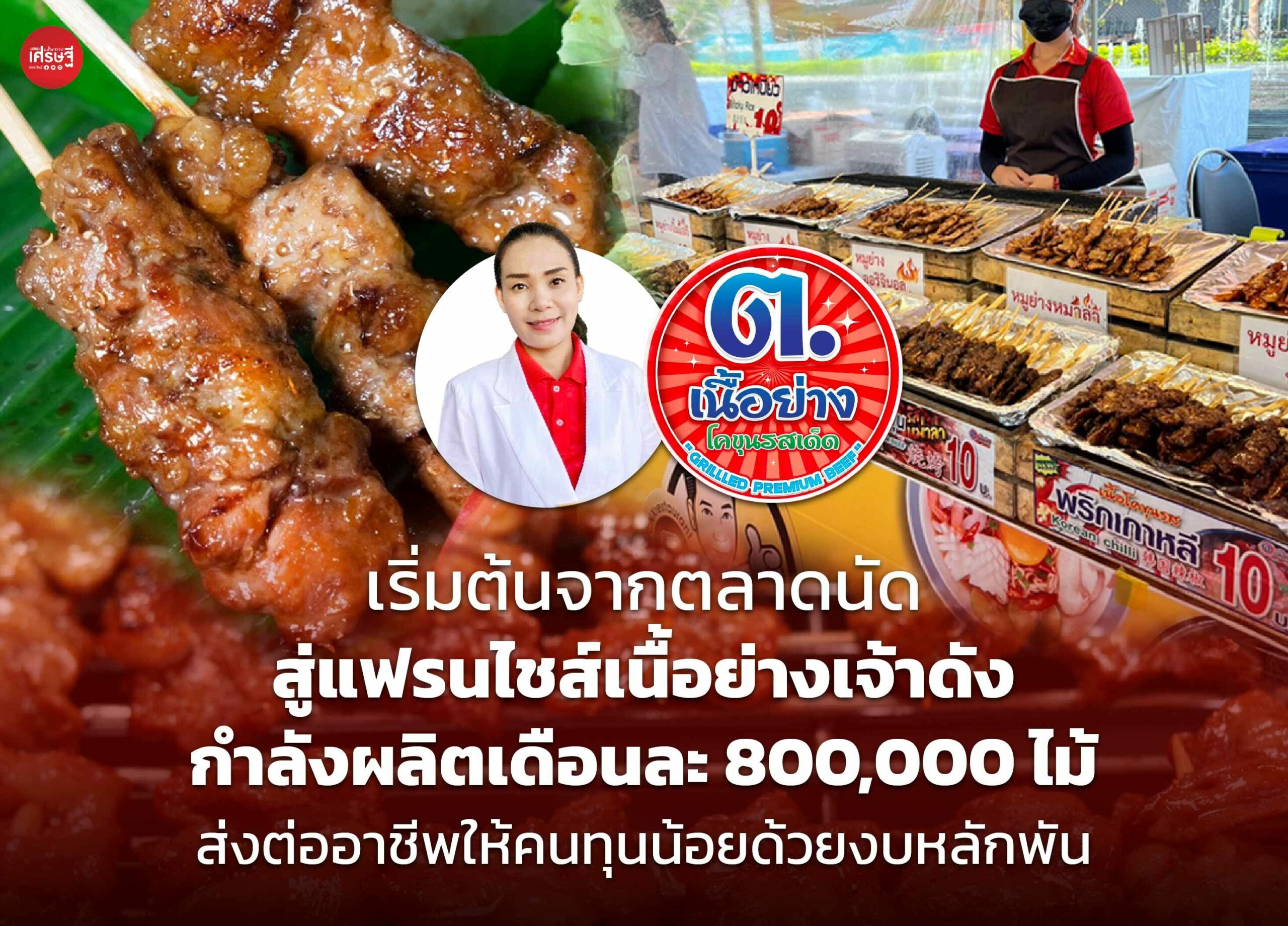 เริ่มต้นจากตลาดนัด สู่แฟรนไชส์เนื้อย่างเจ้าดัง ส่งต่ออาชีพให้คนทุนน้อยด้วยงบหลักพันบาท
