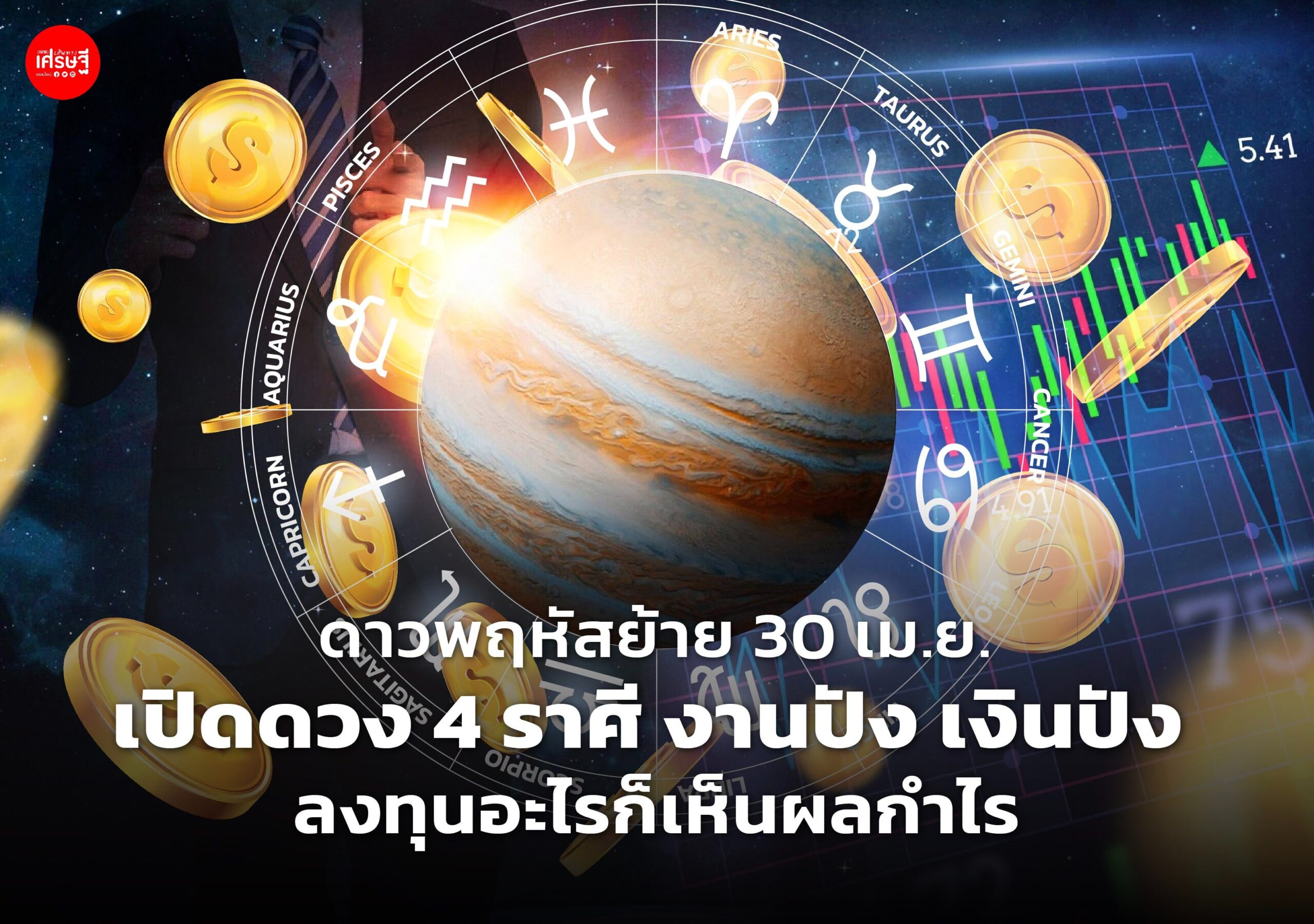 ดาวพฤหัสย้าย 30 เม.ย. เปิดดวง 4 ราศี งานปัง เงินปัง ใช้คำว่ารวยได้เปลือง ลงทุนอะไรก็เห็นผลกำไร