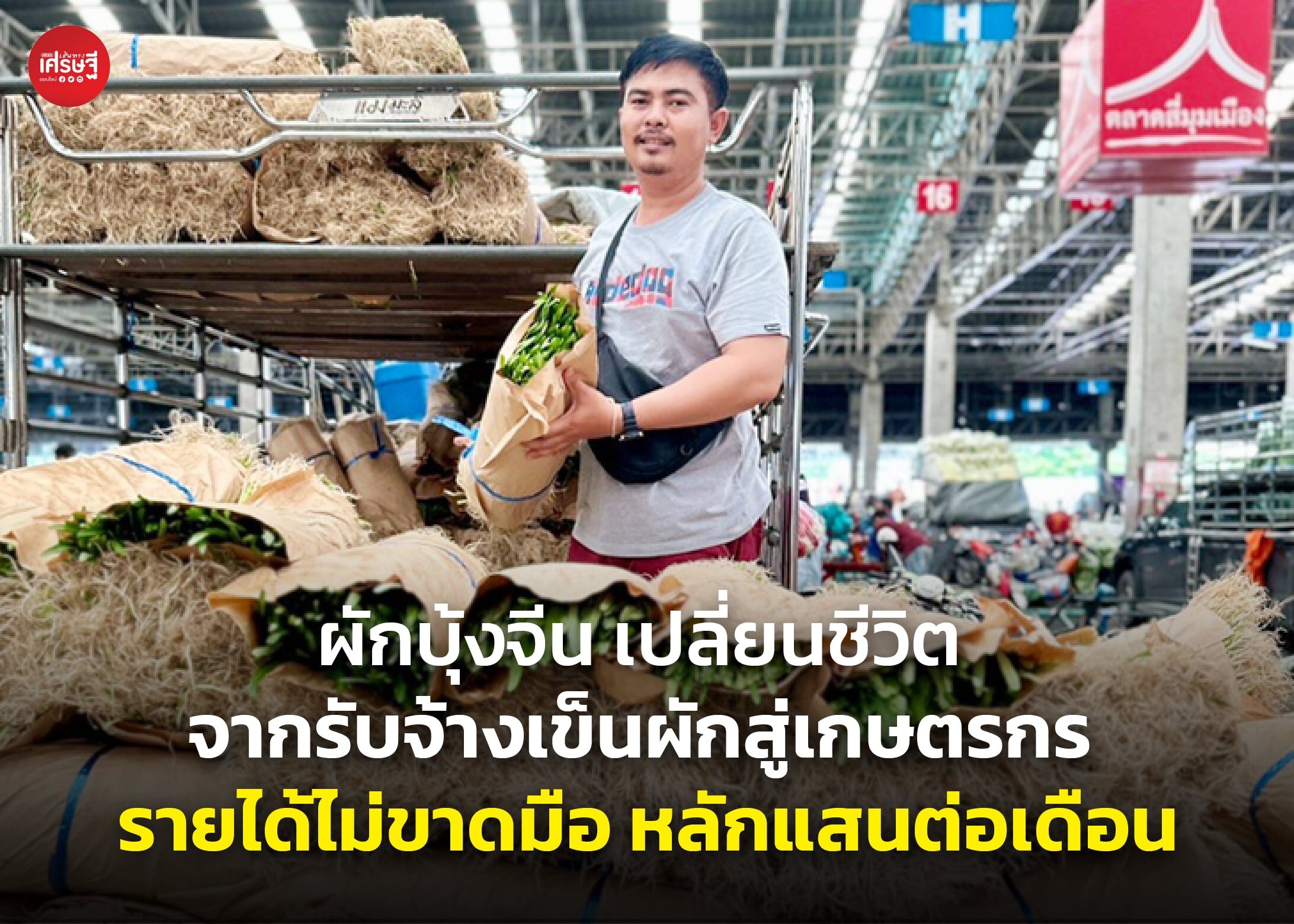 ผักบุ้งจีน เปลี่ยนชีวิต จากรับจ้างเข็นผักสู่เกษตรกร รายได้ไม่ขาดมือ หลักแสนต่อเดือน
