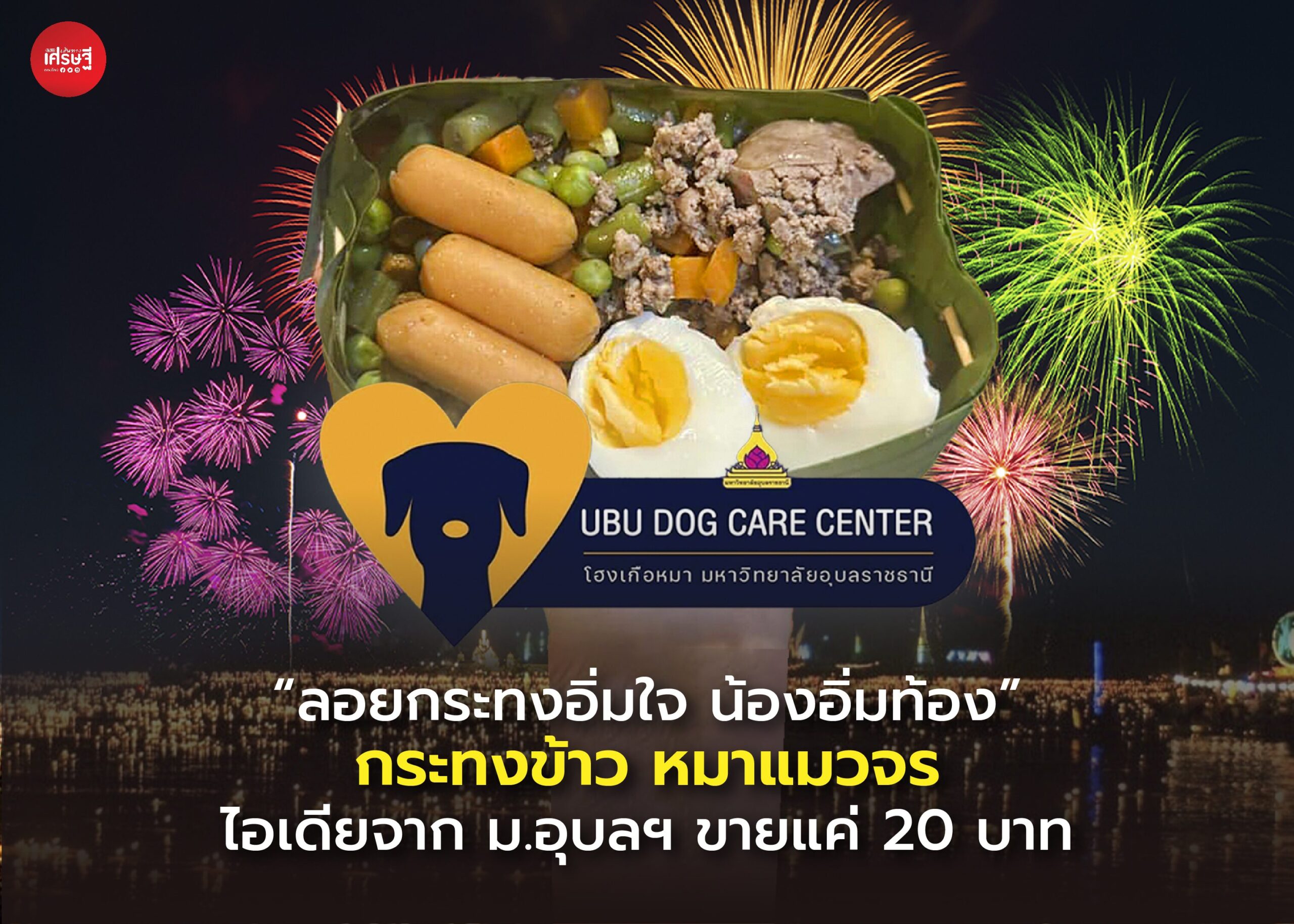 "ลอยกระทงอิ่มใจ น้องอิ่มท้อง" กระทงข้าว หมาแมวจร ไอเดียจาก ม.อุบลฯ ขายแค่ 20 บาท