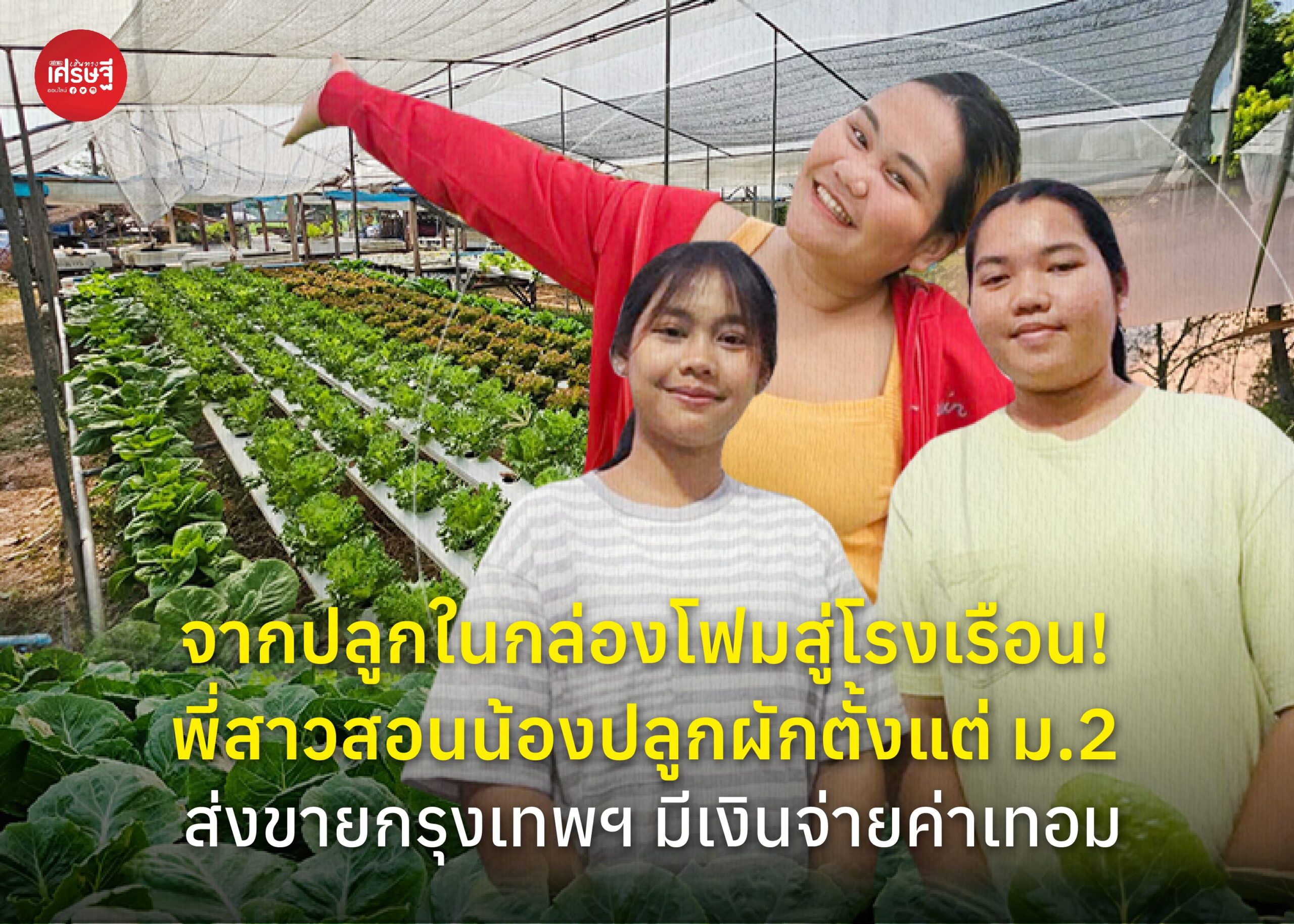 จากปลูกในกล่องโฟมสู่โรงเรือน! พี่สาวสอนน้องปลูกผักตั้งแต่ ม.2 ส่งขายกรุงเทพฯ มีเงินจ่ายค่าเทอม