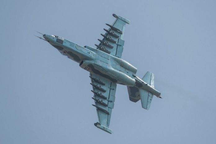 A Sukhoi SU-25 aircraft in Wonsan Friendship Air Festival in Wonsan on September 24, 2016. AFP PHOTO / Ed JONES