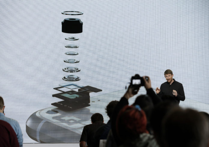 Brian Rakowski, Google vice president of product management, talks about the camera in the new Google Pixel phone during a product event, Tuesday, Oct. 4, 2016, in San Francisco. (AP Photo/Eric Risberg)