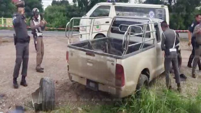 รถกระบะคันเกิดเหตุ หลังขนกัญชายางเกิดระเบิด
