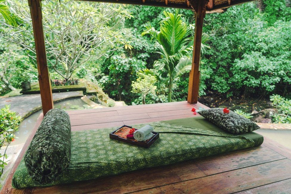 Massage mat on the background of rainforest in Bali