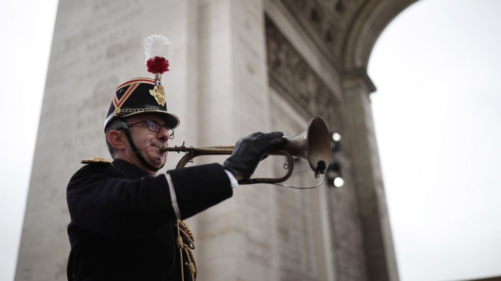 original armistice bugle is played under the Arc e triuomphe