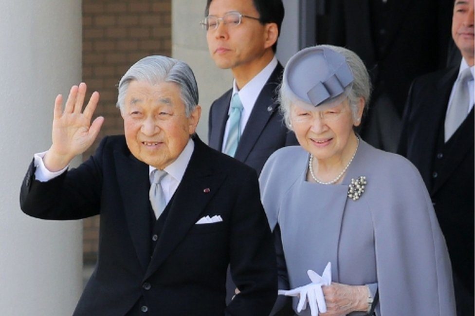 Japan's Emperor Akihito and Empress Michiko visit the mausoleum of Emperor Jimmu ahead of Akihito's planned abdication
