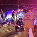 หญิงท้องดับคาที่! กระบะเสยรถบรรทุกเงาะ สิบล้อตามชนซ้ำเหินตกทางด่วนสลด