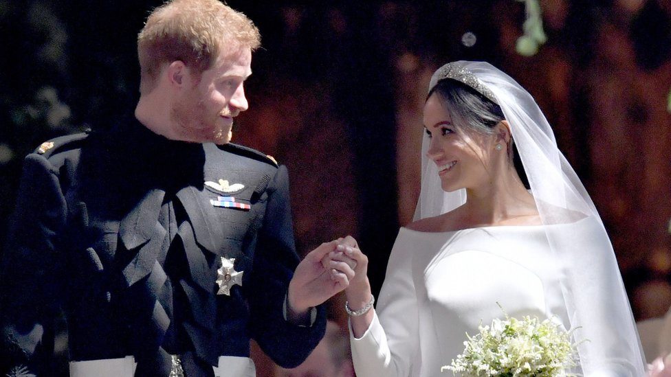 Duke and Duchess of Sussex look at each other during their wedding ceremony