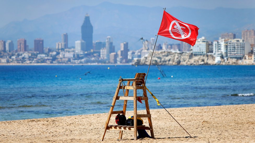 A closed beach in Benidorm, 14 March