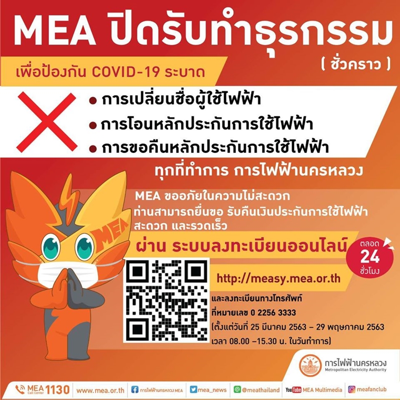 กฟน. แจ้งปิดรับทำธุรกรรมหนี โควิด ทุกที่ทำการ! ก่อนวันดีเดย์คืนเงินค่ามิเตอร์