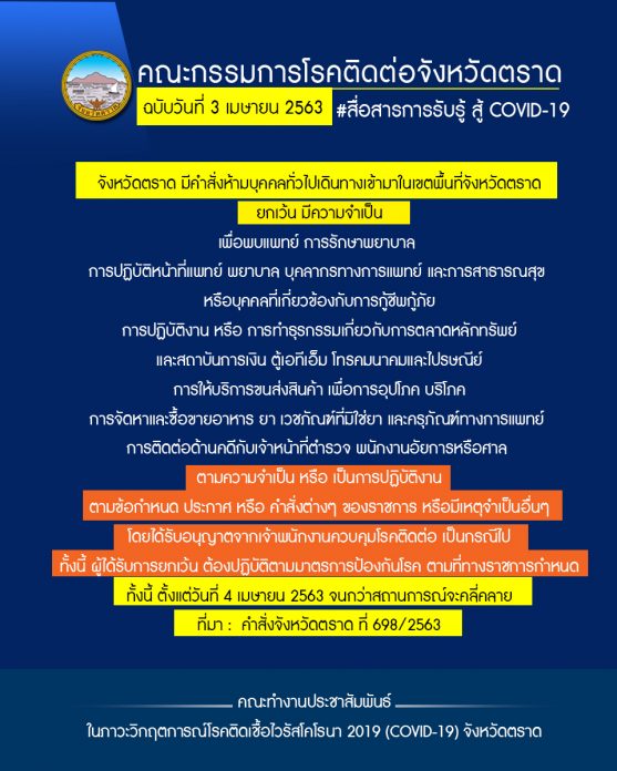 ตราดปิดจังหวัดสกัดโควิด