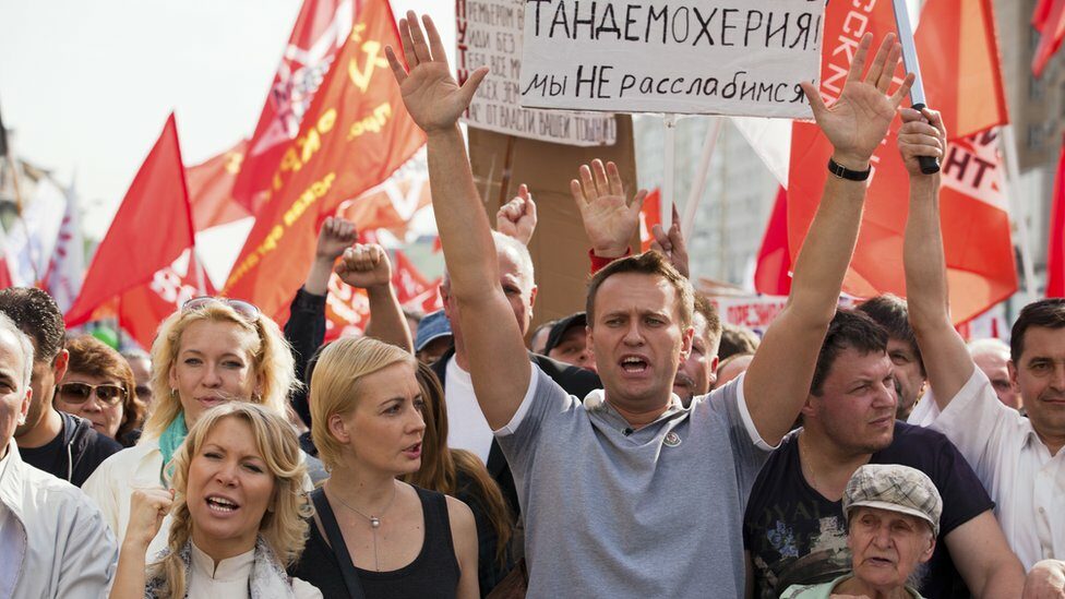 Russian opposition leader and blogger Alexei Navalny at a protest in Moscow in May 6 2012