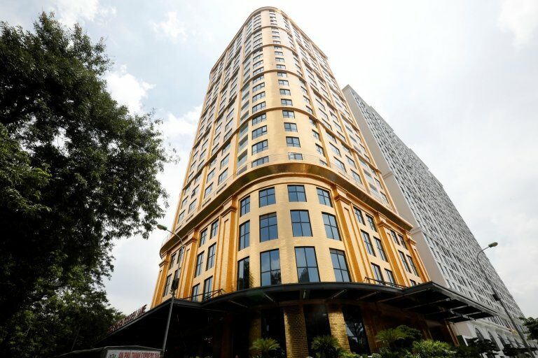 A view of the newly-inaugurated Dolce Hanoi Golden Lake hotel, which features gold plated exteriors and interiors
