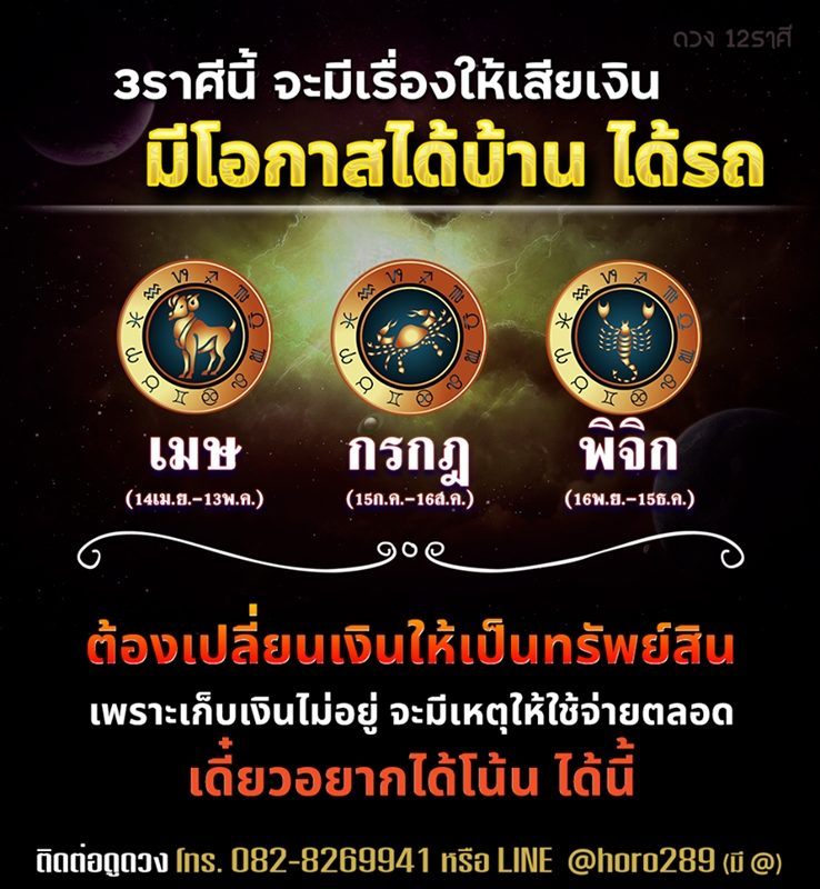 ดวง 12ราศี เผยดวงชะตา จะมีเรื่องเสียเงิน แนะเปลี่ยนเงินให้เป็นทรัพย์สิน มีโอกาสได้บ้าน-ได้รถ