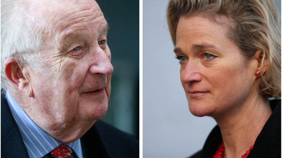 Belgium"s fomer king Albert II (L) in Gembloux, Belgium, 14 March 2017, and his daughter Delphine Boel (R)