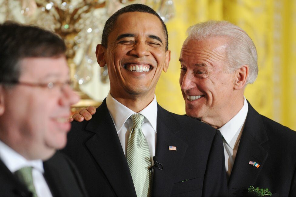 President Barack Obama and Vice President Joe Biden laugh together