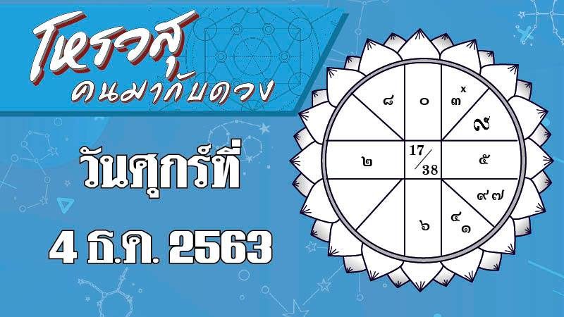 ดวงประจำวันศุกร์ที่ 4 ธันวาคม 2563 ราศีใดทำงานสำเร็จจะทำมีชื่อเสียง-เครดิตดีขึ้น  ราศีใดวันนี้จะรับทรัพย์-ได้โบนัส