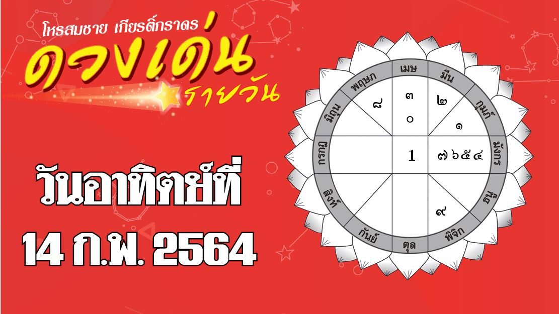 ดวงเด่นรายวัน ประจำวันอาทิตย์ที่ 14 ก.พ. 2564 ราศีใดระวังถูกใส่ความ ราศีใดระวังฟุ่มเฟือย