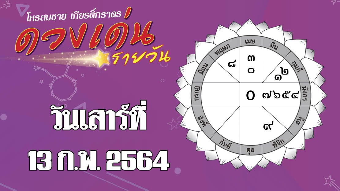 ดวงเด่นรายวัน เสาร์ที่ 13 กุมภาพันธ์ 2564 ราศีใดค้าขายเริ่มมีกำไร ราศีใดความรักสดใส