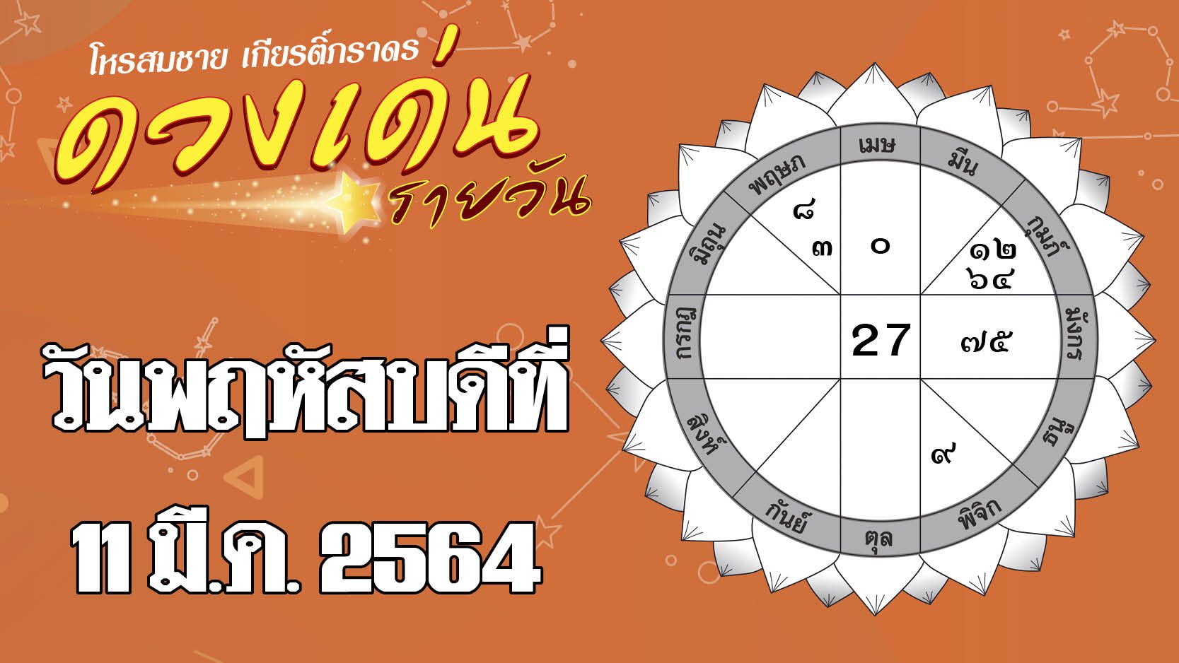 ดวงเด่นรายวัน พฤหัสบดีที่ 11 มีนาคม 2564 ราศีใดความรักสถานะดี ราศีใดการเงินรั่วไหล