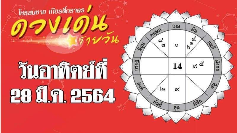 ดวงเด่นรายวัน ประจำวันอาทิตย์ที่ 28 มีนาคม พ.ศ.2564