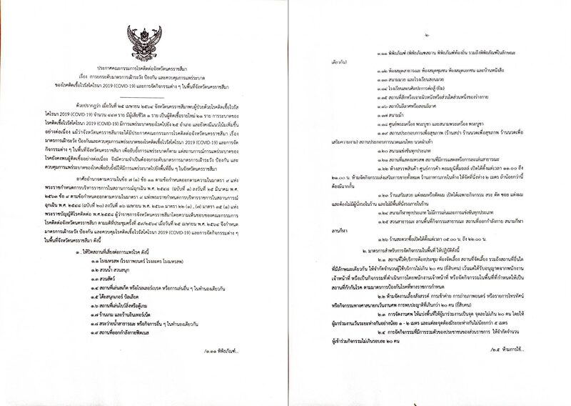 ผู้ว่าฯ โคราช ประกาศปิด 31 สถานที่เสี่ยง คุมเข้ม โควิด หลังแพร่ระบาดหนัก เริ่ม 26 เม.ย.นี้