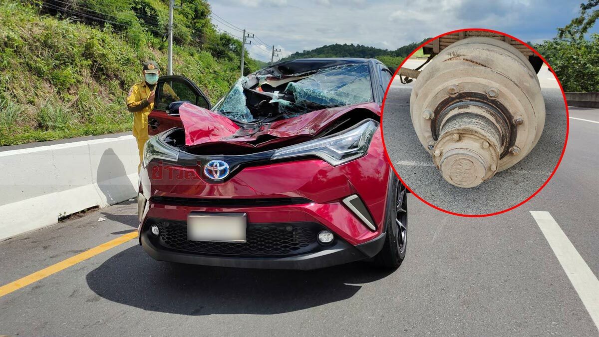 ขับตามบรรทุก ล้อหลุดพุ่งใส่เต็มหน้า สาวตั้งสติจอดรถ โทรแจ้งตำรวจ