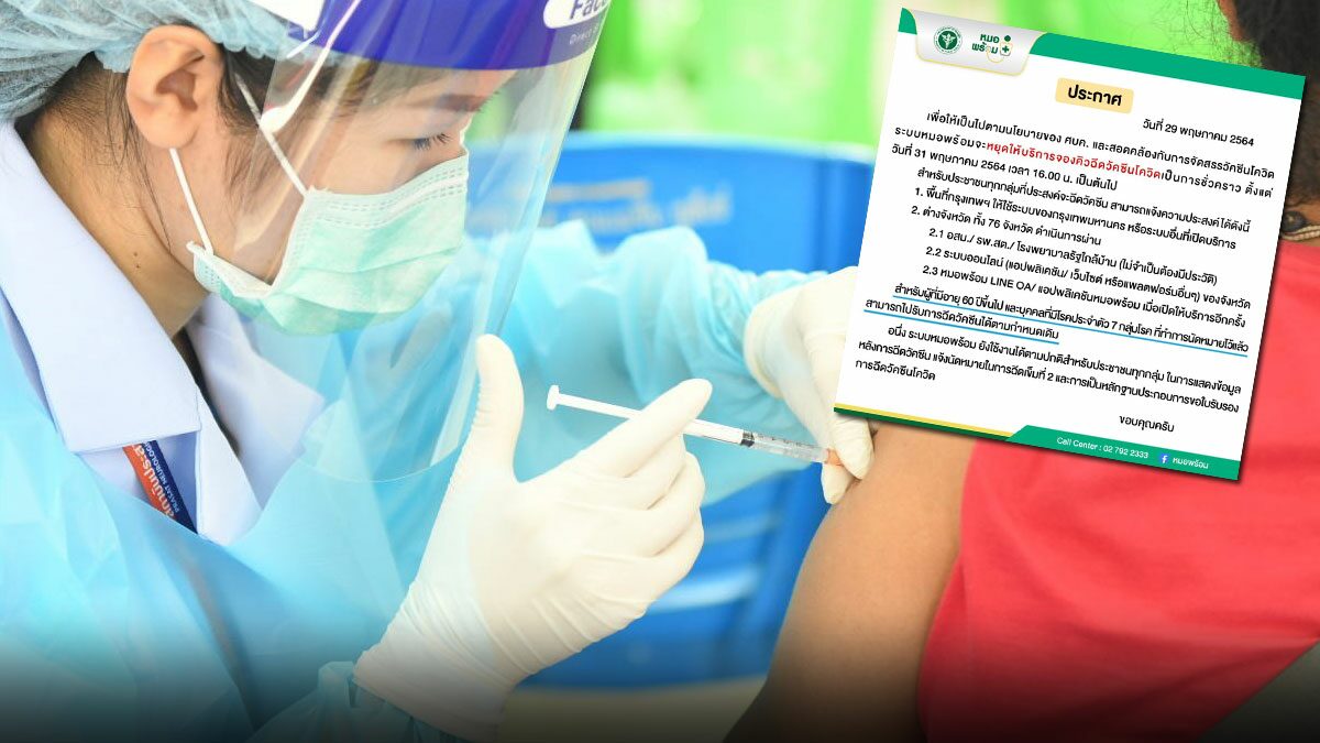 หมอพร้อม ประกาศหยุดการจองคิวชั่วคราว ตามนโยบายศบค. -จัดสรรวัคซีน