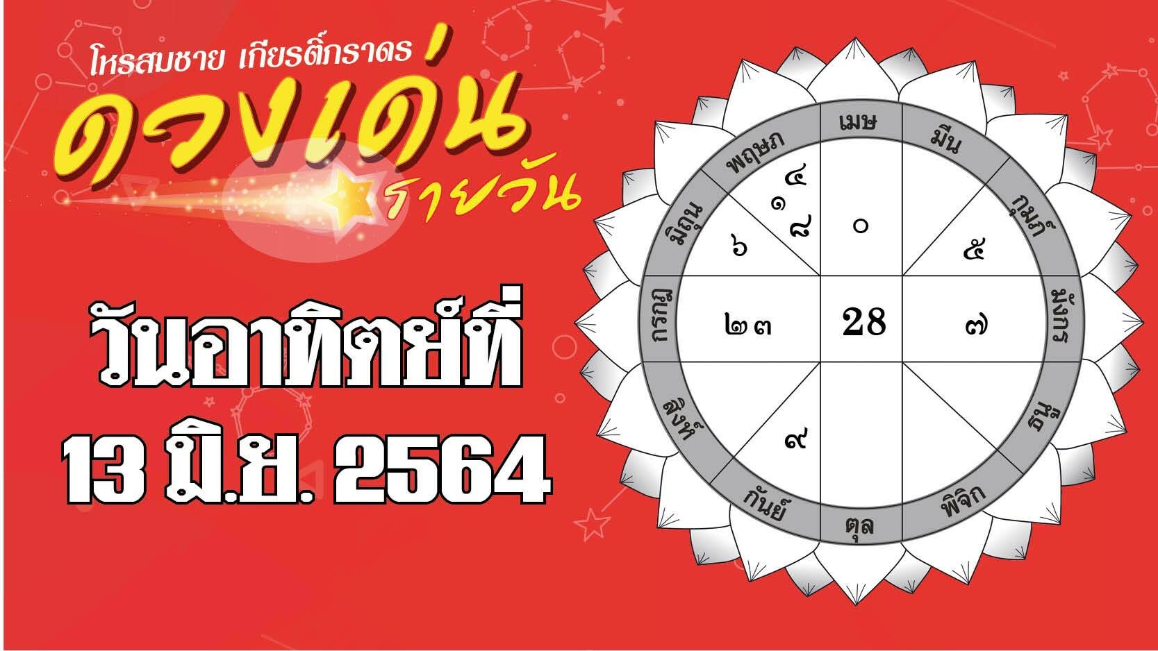 ดวงเด่นรายวัน ประจำวันอาทิตย์ที่ 13 มิถุนายน พ.ศ.2564