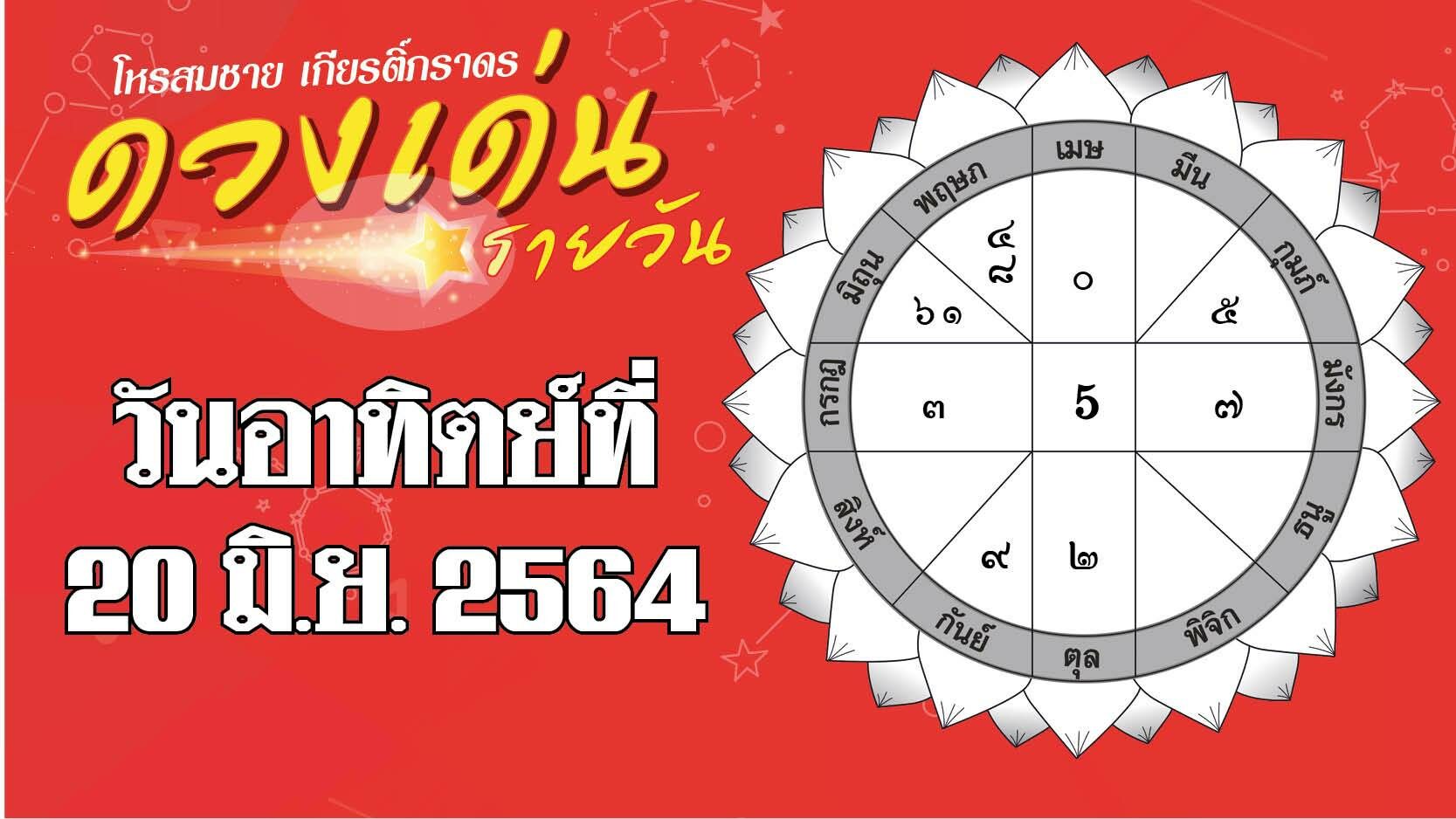 ดวงเด่นรายวัน ประจำวันอาทิตย์ที่ 20 มิถุนายน พ.ศ.2564