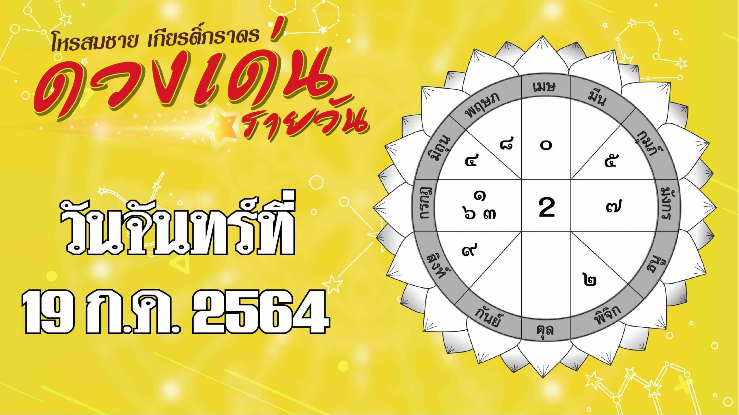 ดวงเด่นรายวัน 19 ก.ค.64 โดยโหรสมชาย เกียรติ์ภราดร