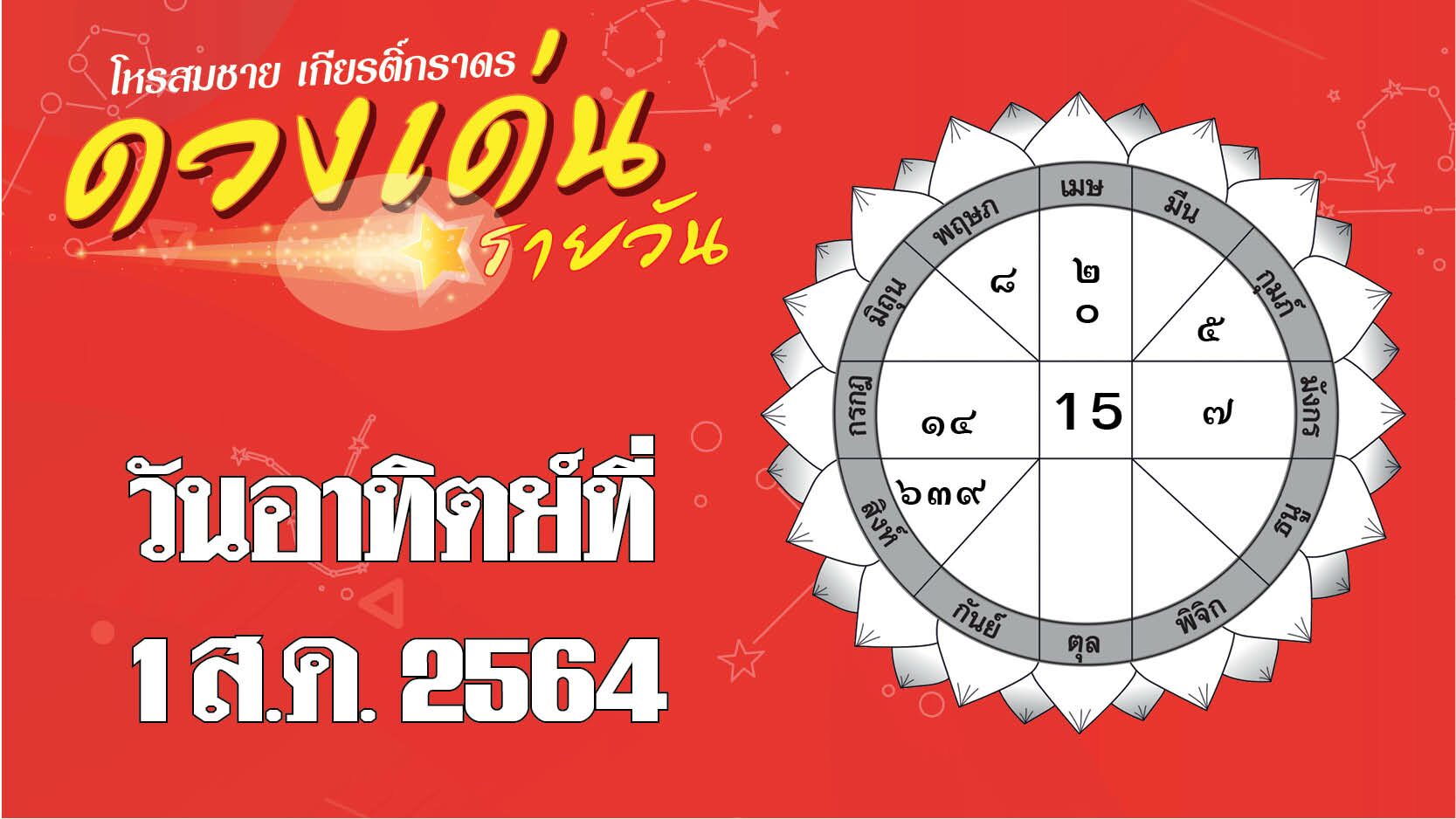 ดวงเด่นรายวัน ประจำวันอาทิตย์ที่ 1 สิงหาคม 2564