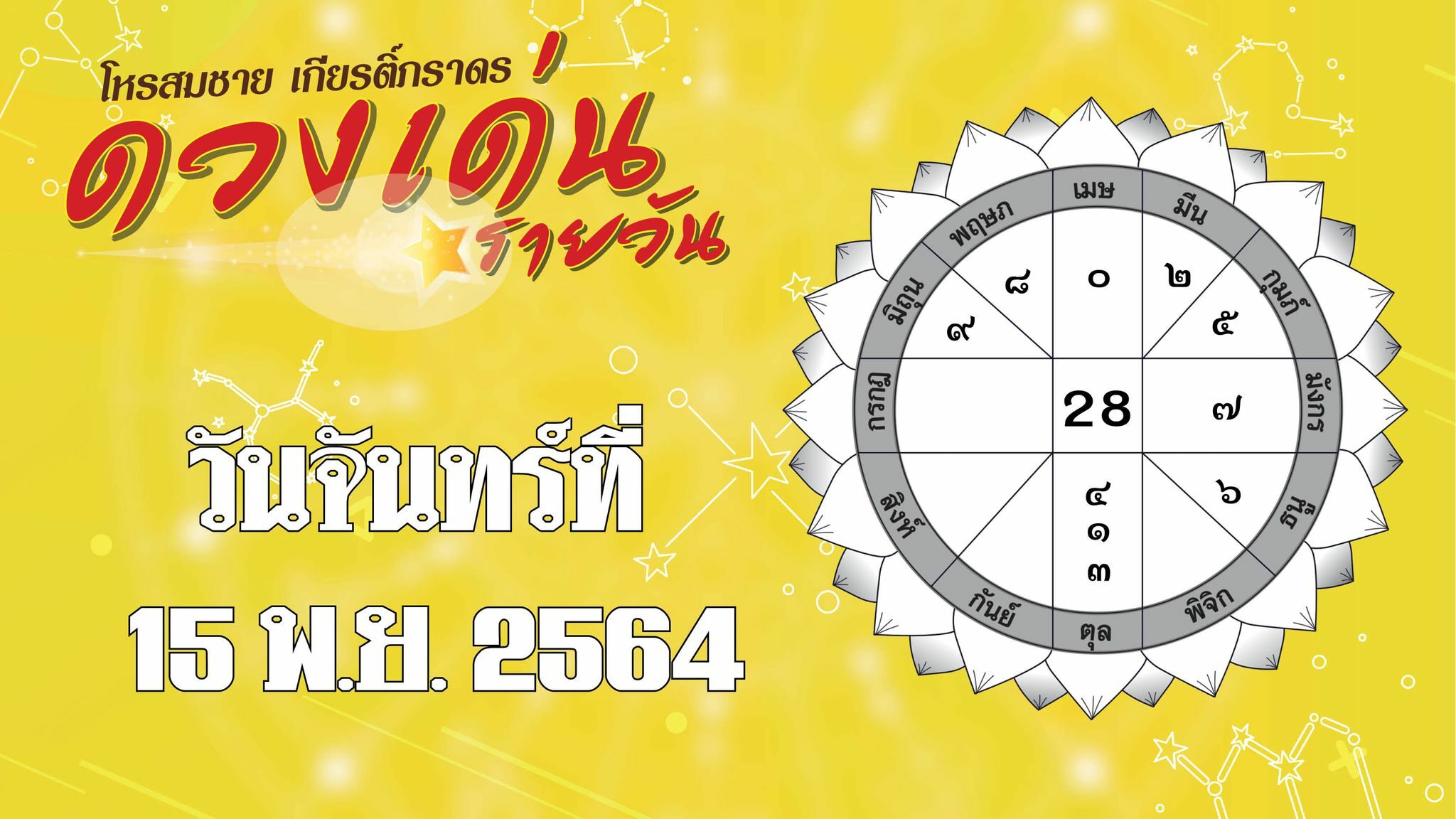 ดวงเด่นรายวัน ประจำวันจันทร์ที่ 15 พฤศจิกายน พ.ศ.2564