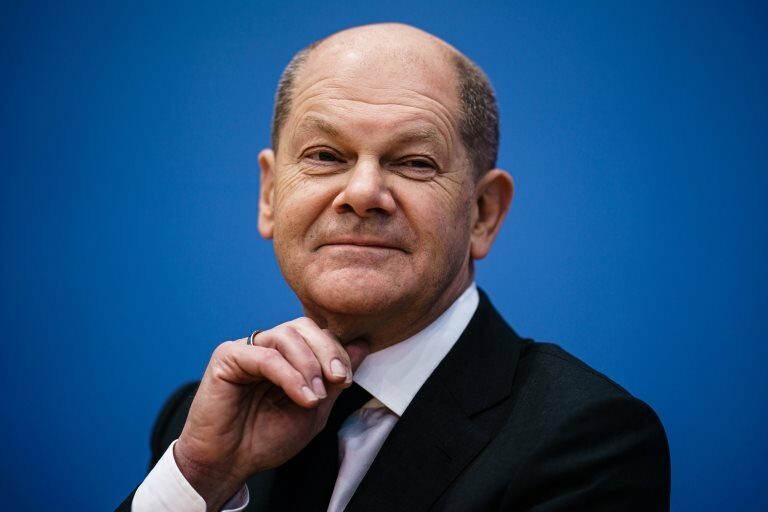 Designated Chancellor Olaf Scholz attends a press conference after the signing of the coalition agreement of Social Democratic Party (SPD), Green party (Die Gruenen) and Free Democratic Party (FDP) in Berlin, Germany, 07 December 2021