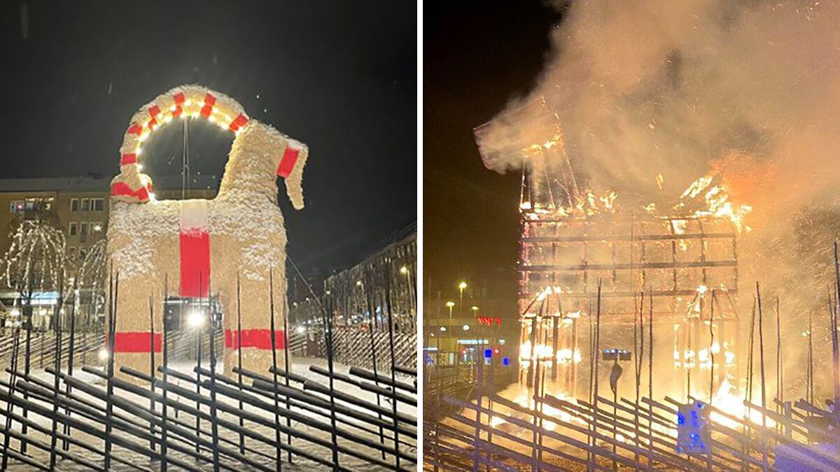 สวีเดนเศร้า "แพะฟางแห่งเยฟเล" ไม่ทันฉลองคริสต์มาส ถูกคน "เผา"