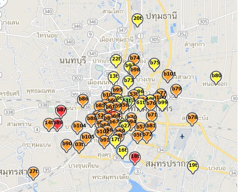 ค่าฝุ่น PM2.5 เช้าวันนี้ กทม. จมฝุ่นพิษ เกินมาตรฐาน 55 พื้นที่ เป็นพื้นที่สีแดงกระทบต่อสุขภาพ 3 พื้นที่