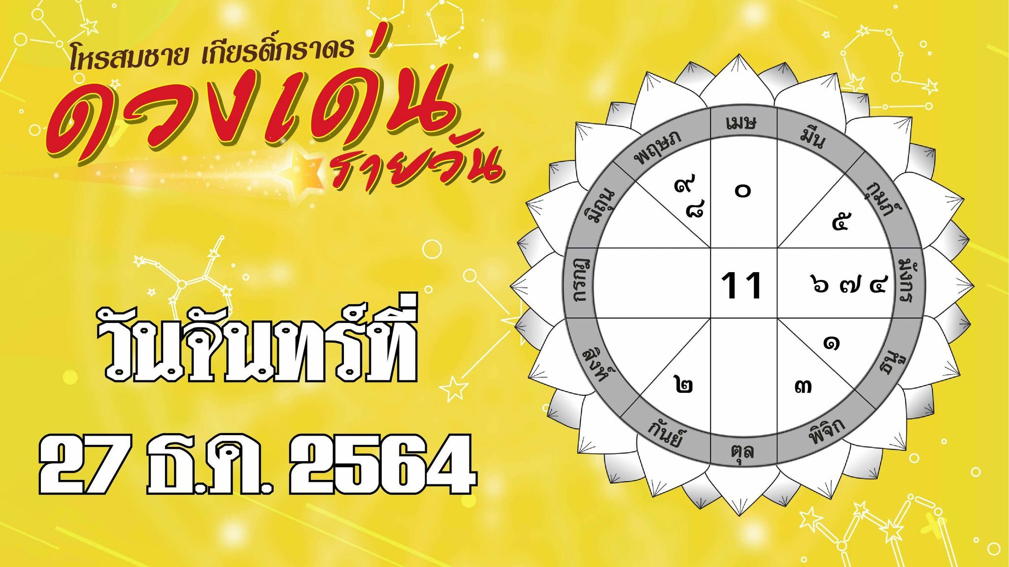 ดวงเด่นรายวัน วันจันทร์ที่ 27 ธันวาคม พ.ศ.2564