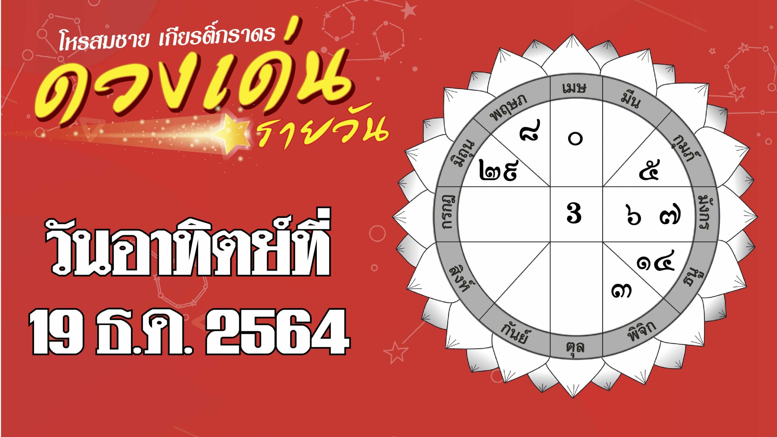 ดวงเด่นรายวัน ประจำวันอาทิตย์ที่ 19 ธันวาคม พ.ศ.2564