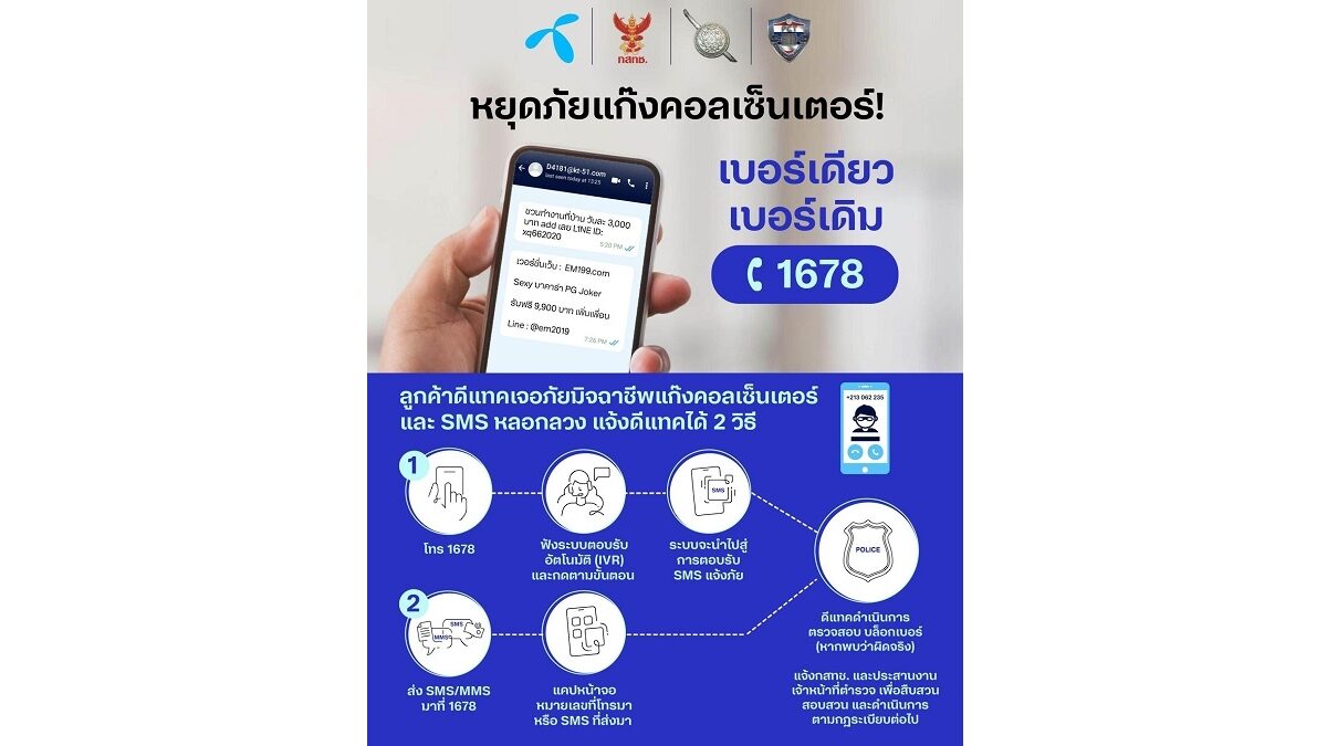 หยุดแก๊งคอลเซ็นเตอร์! ลูกค้าดีแทคแจ้งเบอร์มิจฉาชีพ- Sms ผ่านเบอร์เดียวเบอร์เดิม  1678 - ข่าวสด