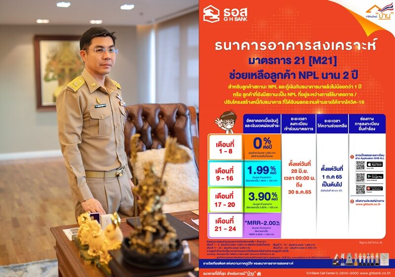 ธอส. ประกาศมาตรการ 21 [M 21] ช่วยเหลือลูกค้าสถานะ NPL นานสูงสุด 2 ปี