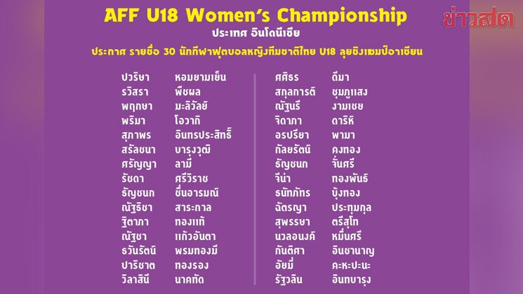 มิโยะ ประกาศเรียกรายชื่อ 30 หญิงทีมชาติไทย ยู-18 เก็บตัวลุยอาเซียน