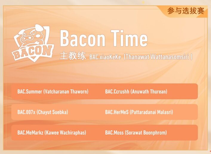 Bacon Time ส่ง 3 เพลเยอร์ตัวเก๋า พ่วง Summer บู๊ชิงแชมป์โลก HOK
