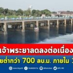 กรมชลฯ แจงสถานการณ์น้ำเจ้าพระยาลดลงต่อเนื่อง คาดระบายต่ำกว่า 700 ลบ.ม. ภายใน 1-2 วันนี้