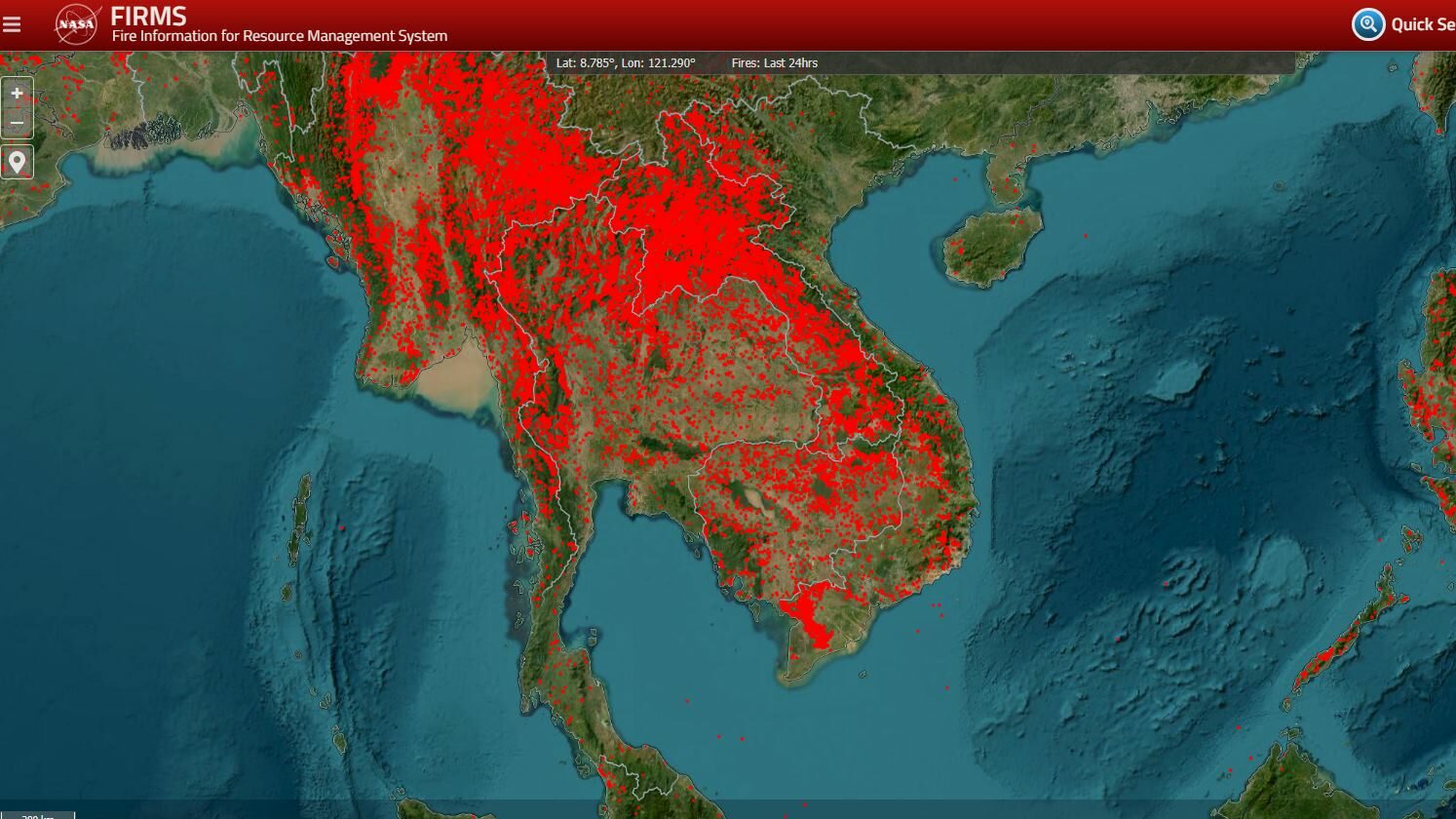 แผนที่จุดความร้อน หรือ hotspot จาก Nasa