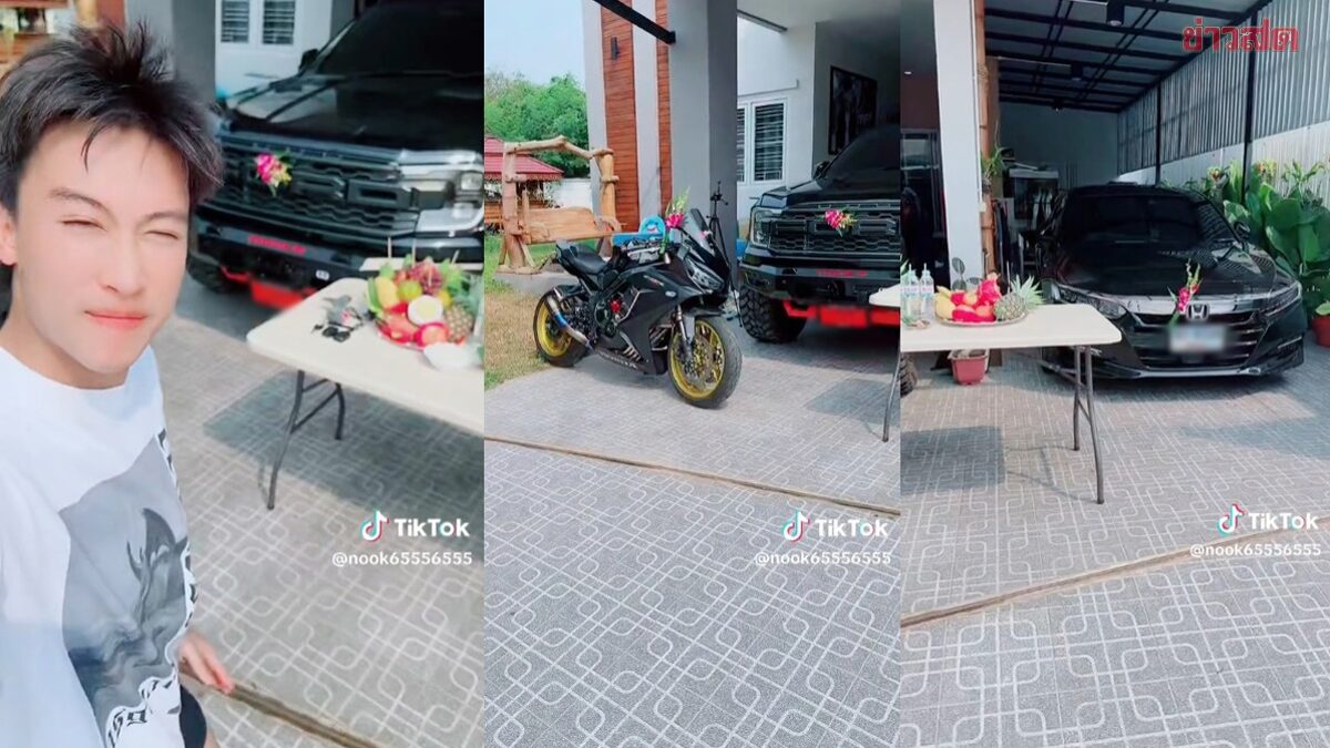 นุ๊ก ธนดล ทำพิธีไหว้แม่ย่านางรถเสริมสิริมงคลสงกรานต์ แห่ส่องเลขป้ายแดง