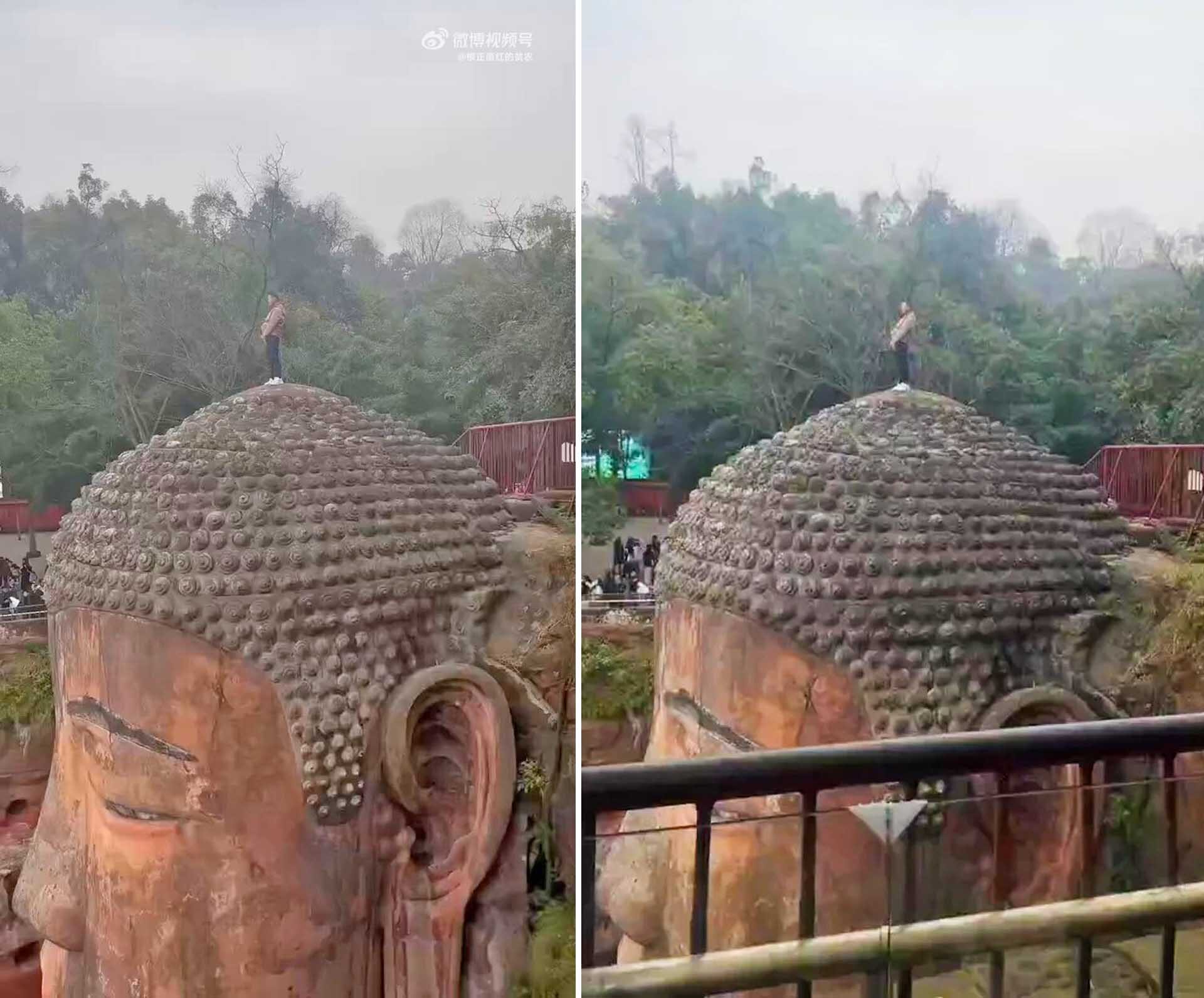 ประณามชายปีน “พระพุทธรูปเล่อซาน” ก่อนฉี่รดเศียร-ตำรวจเผยเป็นคนป่วยจิต